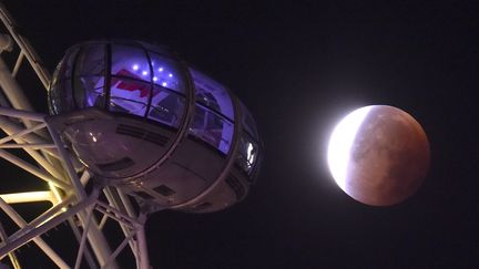 De nombreux clubs d'astronomie ont propos&eacute; des lieux en hauteur pour observer au mieux cette "super Lune de sang". A Londres (Royaume-Uni), certains ont mis&eacute; sur la "London Eye wheel", la grande roue qui tr&ocirc;ne au bord de la Tamise au centre de la capitale britannique, s'offrant un point de vue parfait. (TOBY MELVILLE / REUTERS)