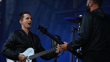 Matthew Bellamy&nbsp;du groupe Muse, lors des Eurockeennes de Belfort, en juillet 2022. (JEAN-CHRISTOPHE VERHAEGEN / AFP)