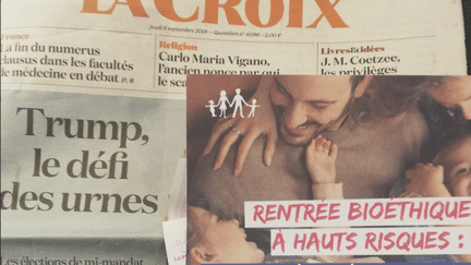 Un encart de La Manif pour tous a été distribué aux abonnés avec le journal "La Croix", le 6 septembre 2018.&nbsp; (Twitter / Emmanuel Goubert)