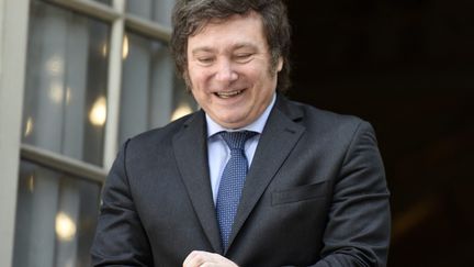 Javier Milei on the balcony of the Argentine Ministry of Foreign Affairs on the eve of his inauguration as President of the Republic, December 9, 2023. (MATIAS CAMPAYA / MAXPPP)