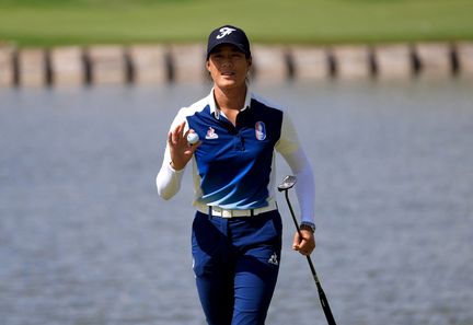 Céline Boutier lors du premier tour des Jeux olympiques de Paris, le 7 août 2024 au Golf national de Guyancourt. (AFP)