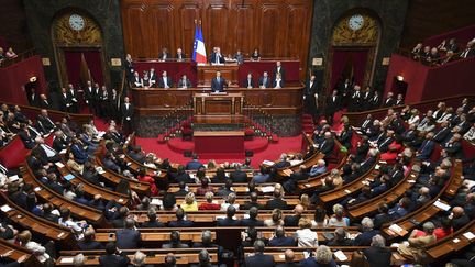 Emmanuel Macron prend la parole devant le Parlement réuni en Congrès, le 3 juillet 2017 à Versailles (Yvelines). (ERIC FEFERBERG / AFP)