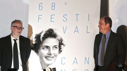 Thierry Frémaux, directeur artistique, et Pierre Lescure, président, lors de la conférence de presse du 68e Festival de Cannes, à Paris, le 16 avril 2015
 (Thibault Camus/AP/SIPA )