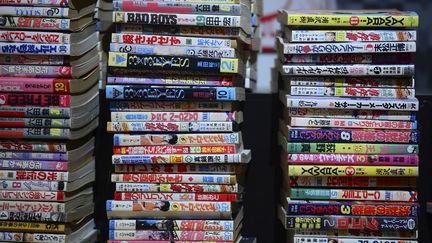 Une pile de mangas au festival de manga de Milan, le 2 mai 2013. (OLIVIER MORIN / AFP)