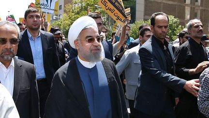 Le pr&eacute;sident iranien, Hassan Rohani, le 10 juillet 2015 &agrave; T&eacute;h&eacute;ran (Iran). (PRESIDENCE IRANIENNE / AFP)