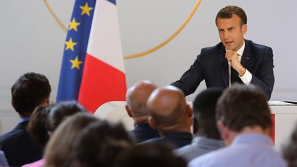 Emmanuel Macron lors de sa conférence de presse à l'issue du grand débat national, le 25 avril 2019. (LUDOVIC MARIN / AFP)