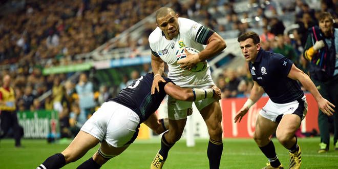 Le Sud-Africain Bryan Habana perfore la défense écossaise