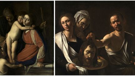 Michelangelo Merisi da Caravaggio - A droite, "Sainte Famille avec Saint Jean", 1602-1604, New York, The Metropolitan Museum of Art - A gauche A droite, "Salomé avec la tête de saint Jean-Baptiste", 1607-1610, National Gallery, Londres
 (A gauche © 2017. Image copyright The Metropolitan Museum of Art /Art Resource/Scala, Firenze - A droite © The National Gallery, London 2017. Bought, 1970)