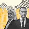 Marine Le Pen, Jordan Bardella et Sébastien Chenu. (PAULINE LE NOURS / FRANCEINFO)