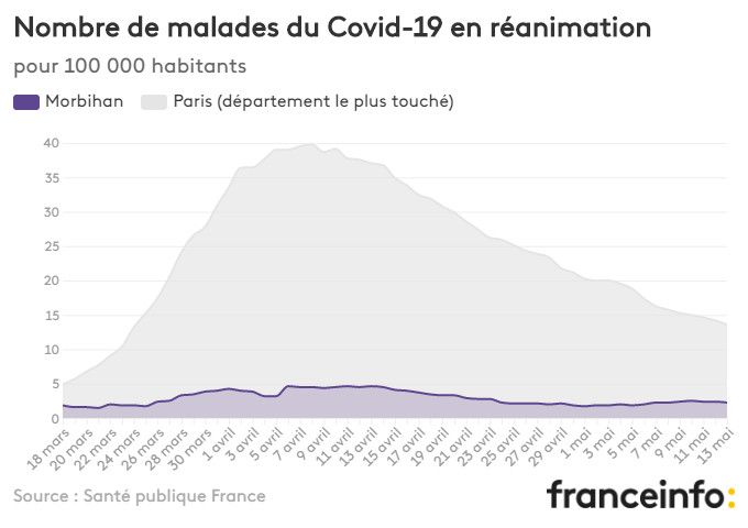 Nombre de malades du Covid-19 en réanimation pour 100 000 habitants. (FRANCEINFO)