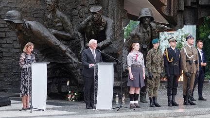 German President Frank-Walter Steinmeier speaks during a visit to Warsaw, Poland, on July 31, 2024, on the eve of the 80th anniversary of the Warsaw Uprising. (FRIEDEMANN KOHLER / DPA / AFP)