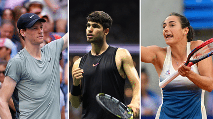 Jannik Sinner, Carlos Alcaraz et Caroline Garcia à l'US Open 2024. (AFP)