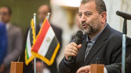 Hamas deputy leader Salah al-Aruri during the signing of a reconciliation agreement between the Islamic Resistance Movement (Hamas) and Fatah, in Cairo, Egypt, October 12, 2017. (IBRAHIM EZZAT / NURPHOTO)