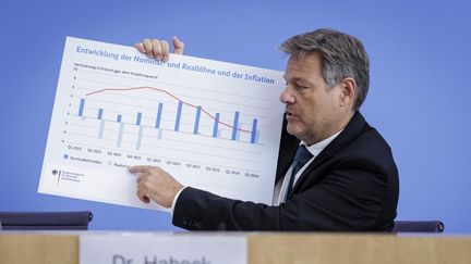 Robert Habeck, ministre fédéral de l'Économie et de la Protection du climat et vice-chancelier, présente les projections d'automne du gouvernement fédéral., le 9 octobre 2024. (JULIANE SONNTAG / PHOTOTHEK MEDIA LAB)