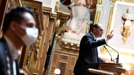 Jean Castex à la tribune du Sénat, le 16 juillet 2020 à Paris. (BERTRAND GUAY / AFP)