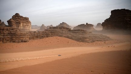 En 2021, le tracé du Dakar a mené les pilotes entre Neom et Alula, au coeur d'un paysage désertique. (FRANCK FIFE / AFP)