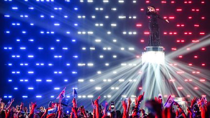 La chanteuse La Zarra a représenté la France lors de la finale du concours Eurovision, samedi 13 mai 2023  à Liverpool, dans le nord de l'Angleterre. (OLI SCARFF / AFP)