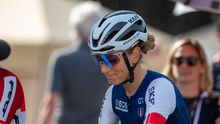 Pauline Ferrand-Prévôt lors des Championnats du Monde de VTT, le 30 août 2024. (MARTIN SILVA COSENTINO / AFP)