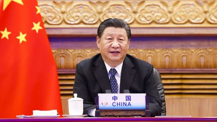 Le président chinois Xi Jinping participe au 13e sommet des BRICS par liaison vidéo à Pékin, capitale de la Chine, le 9 septembre 2021. (HUANG JINGWEN / XINHUA / MAXPPP)