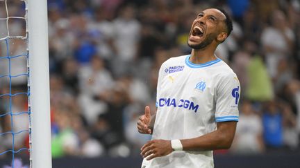 L'attaquant de l'Olympique de Marseille, Pierre-Émerick Aubameyang, lors du match de championnat contre Brest le 26 août 2023. (NICOLAS TUCAT / AFP)