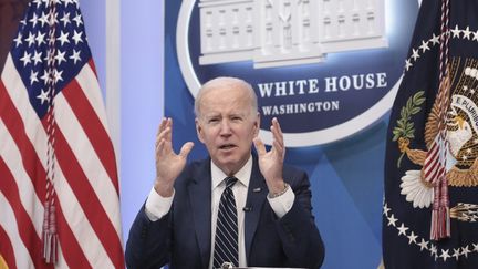 Le président américain Joe Biden&nbsp;à la Maison Blanche, le 18 mars 2022 à Washington. (WIN MCNAMEE / GETTY IMAGES NORTH AMERICA / AFP)