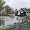 A 40 kilomètres de Kiev, le village de Demydiv s'est retrouvé inonder après le sabotage volontaire d'un pont et une digue qui protégeait le petit village&nbsp;d'un grand lac réservoir. (ÉRIC AUDRA / RADIOFRANCE)