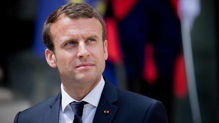 Emmanuel Macron durant la conférence de presse conjointe avec le Premier ministre danois,&nbsp; le 7 juin 2017 à l'Elysée à Paris. (CHRISTOPHE MORIN / MAXPPP)