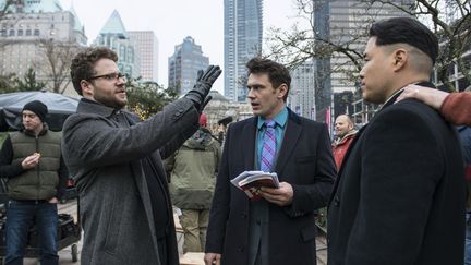 Seth Rogen, James Franco et Randall Park lors du tournage de "L'interview qui tue !".
 (Ed Araquel / Kobal / The Picture Desk)