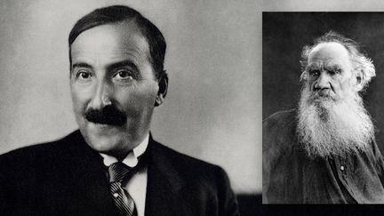 Portrait de l'ecrivain autrichien Stefan Zweig (1881-1942) en 1936 a Londres et de l'écrivain russe Léon Tolstoï
 (LEEMAGE et RIA Novosti / Sputnik / AFP)