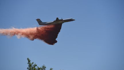 Un avion Dash au-dessus de Besseges (Gard), le 8 juillet. (SYLVAIN THOMAS / AFP)