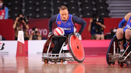 Sébastien Verdin et l'équipe de France de rugby fauteuil lors de leur match contre le Japon, le 25 août 2021 aux Jeux paralympiques. (FRANCE PARALYMPIQUE)