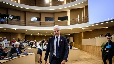 The president of the Auvergne-Rhône-Alpes region, Laurent Wauquiez, on October 19, 2023 in Lyon (Rhône).  (JEFF PACHOUD / AFP)