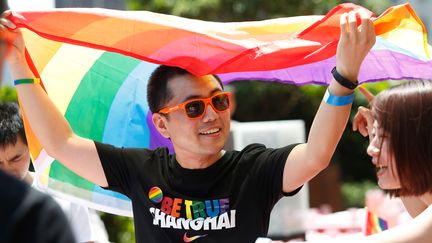 La "Pride Run" à Shanghaï, en juin 2017, une des rares manifestations de la communauté LGBT en Chine. (STR / AFP)