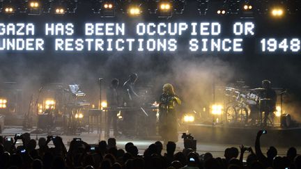 Un message de solidarité avec la population de Gaza en surbrillance pendant le concert de Massive Attack à Byblos, au Liban, le 29 juillet 2014
 (Ho / PPA / AFP)