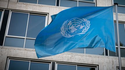 The United Nations flag in front of the UNESCO headquarters in Paris, September 18, 2022. (photo illustration) (STEPHANE MOUCHMOUCHE / HANS LUCAS / AFP)