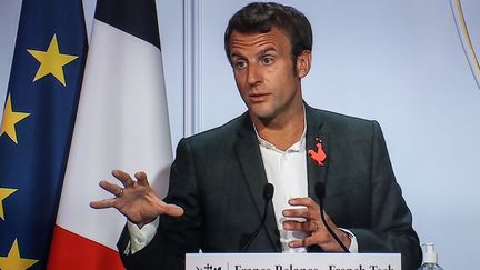 Emmanuel Macron lors de l'événement "French Tech" à l'Elysée, le 14 septembre 2020. (LUDOVIC MARIN / AFP)