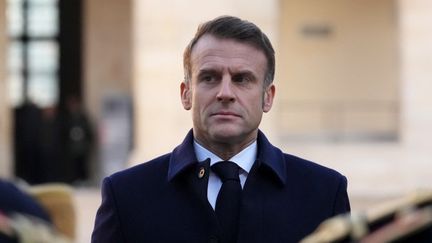 Emmanuel Macron, président de la République, aux Invalides, à Paris, le 28 novembre 2024. (MICHEL EULER / AFP)