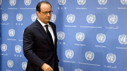 Fran&ccedil;ois Hollande lors d'un point de presse &agrave; l'Assembl&eacute;e g&eacute;n&eacute;rale des Nations Unies &agrave; New York, le 23 septembre 2014 (ALAIN JOCARD / AFP)