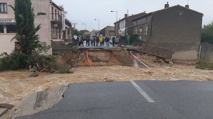 Inondations à Villegailhenc, dans l'Aude, le 15 octobre 2018 (ALAIN GASTAL / FRANCE-INFO)