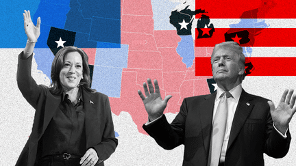 L'Arizona, la Caroline du Nord, la Géorgie, le Michigan, le Nevada, la Pennsylvanie et le Wisconsin pourrait faire basculer l'élection présidentielle américaine le 5 novembre 2024 en faveur de la démocrate Kamala Harris ou du républicain Donald Trump. (ASTRID AMADIEU  / AFP)