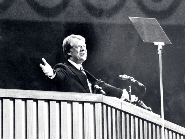 Jimmy Carter lors de la Convention nationale démocrate, le 15 juillet 1976. (LEHTIKUVA / AFP)