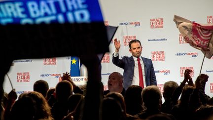 Benoît Hamon, vendredi 27 janvier 2017 lors d'un meeting à Lille (Nord). (PHILIPPE HUGUEN / AFP)