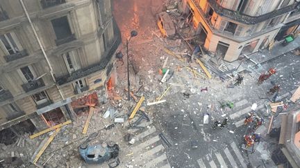 Les dégâts de l'explosion de la rue de Trévise, survenue le 12 janvier 2019 à Paris. (CARL LABROSSE / AFP)