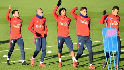 Les joueurs du PSG à l'entraînement (CHRISTOPHE SIMON / AFP)