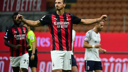 Zlatan Ibrahimovic, auteur d'un doublé avec l'AC Milan face à Bologne, le 21 septembre 2020 (PIER MARCO TACCA / ANADOLU AGENCY)