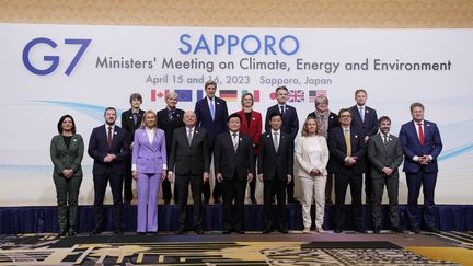 Les ministres de l'Environnement, de l'Energie et du Climat des pays du G7, le 15 avril 2023 à Sapporo (Japon). (HIRO KOMAE / AP / SIPA)