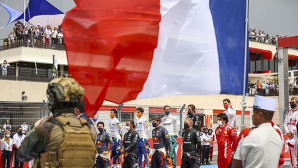 De gauche à droite : Sergio Perez (Red Bull), Lewis Hamilton (Mercedes), Max Verstappen (Red Bull ), Valtteri Bottas (Mercedes), Carlos Sainz ( Ferrari), lors Grand Prix de France 2021, au Castellet (Var), le 20 juin 2021.&nbsp; (MAXPPP)