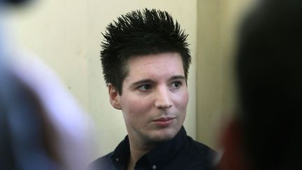 Rui Pinto lors de son arrivée au tribunal de Budapest (Hongrie), le 5 mars 2019.&nbsp; (FERENC ISZA / AFP)