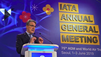 Alexandre de Juniac au meeting général annuel de Iata, le 2 juin 2019. (JUNG YEON-JE / AFP)