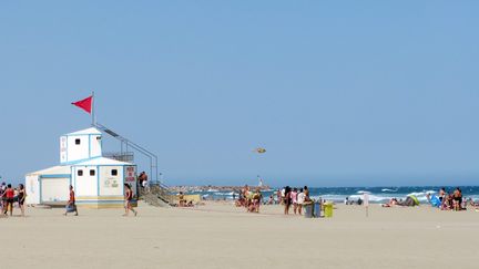 La plage du Canet-en-Rousillon (Pyr&eacute;n&eacute;es-Orientales), o&ugrave; est hiss&eacute; le drapeau rouge, le 2 ao&ucirc;t 2013. (MICHEL CLEMENTZ / MAXPPP)